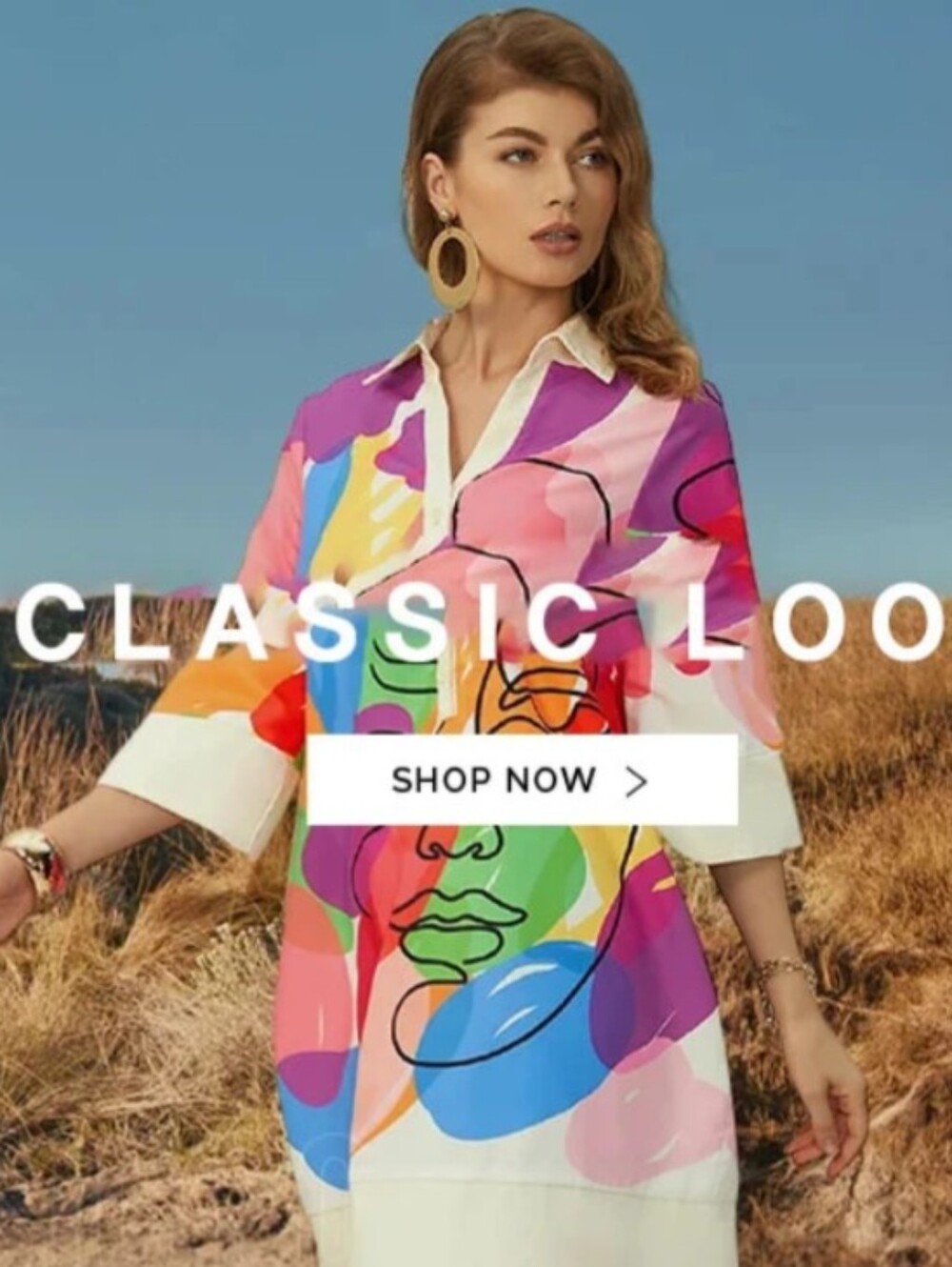 StyleWe Abstract Face Print Collared Tunic Shirt Size S